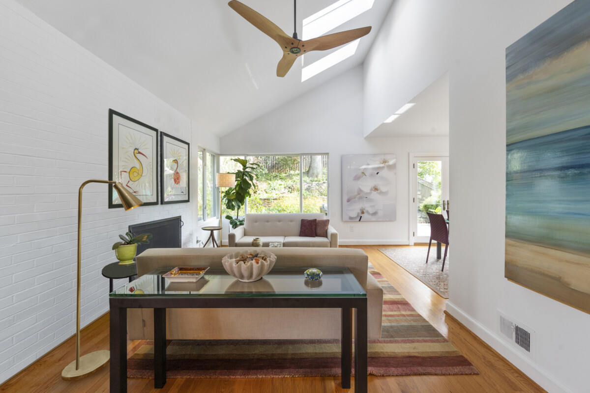 Interior bedroom mirror Outdoor atrium real estate photography image